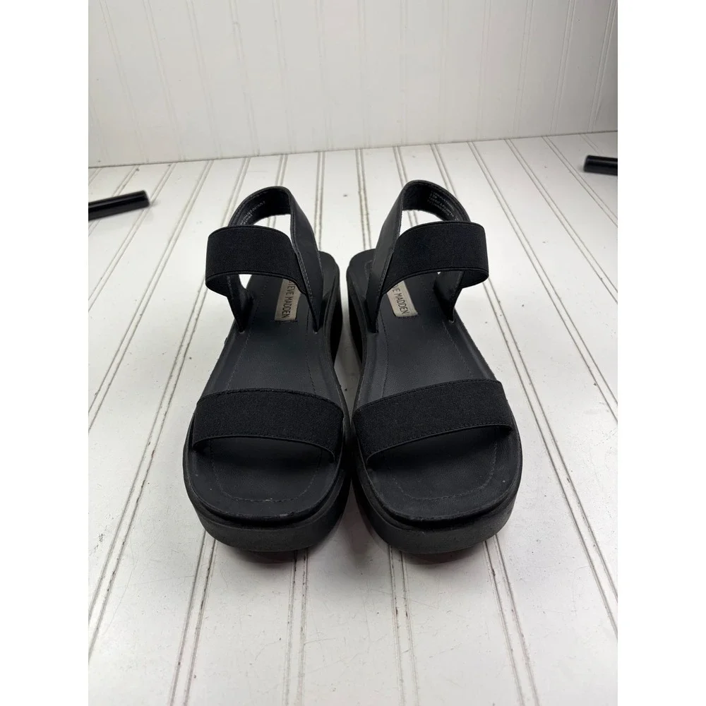 Steve Madden Jovial Black Elastic Platform Slingback Sandals Women's Size 6.5